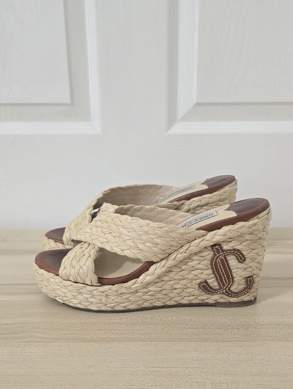 Jimmy Choo Dovina 100 Raffia Wedge Sandals Size EU 40/US 9.5 - Picture 9 of 13